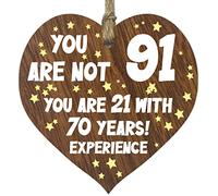 Tqcplfdiddo 91st Birthday Gift For Women Men Wooden Heart Plaque, Dark Wood Sign Keepsake, Happy Birthday Mum, Grandma, Dad, Husband, Wife, Uncle, Mum Gifts From Son, Nan, Grandad Birthday Present