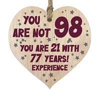 Tqcplfdiddo 98th Birthday Gift For Women Men Wooden Heart Plaque, Light Wood Sign Keepsake, Happy Birthday Mum, Grandma, Dad, Husband, Wife, Uncle, Mum Gifts From Son, Nan, Grandad Birthday Present