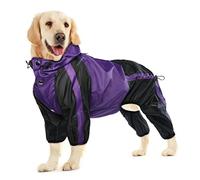 Tqcplfdiddo Dog Raincoat, Waterproof, Adjustable 4 Legs Pet Poncho with Hood, Snow-Proof, Purple, Size S