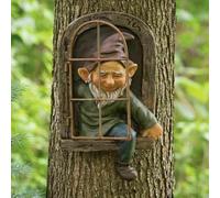 Tqcplfdiddo Elf Out The Door Tree Garden Statue, Gnome Resin Figurine Hanging Tree Gnome Decoration Tree Faces Decor Outdoor for Patio Lawn Ornament (Men)