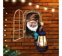Tqcplfdiddo Fairy Garden Statues Gnomes Solar Lantern - Whimsical Elf Out The Door Tree Figurines Fee Wall Yard Art Home Decor Outdoor Tree Face Sculpture, Ideal Halloween Decorations
