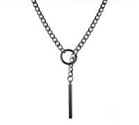 Tqcplfdiddo Heart O Ring Slip Chain Choker Necklace for Women Stainless Steel Cuban Chain Heart Y-shape Necklace Punk Rock Collar Necklaces Adjustable Necklace for Men
