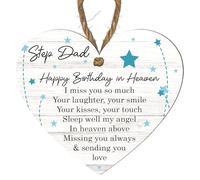 Tqcplfdiddo Step Dad Happy Birthday in Heaven Memorial Plaque - Personalised Heart-Shaped Remembrance Plaque with Starry Design - Tribute Keepsake for Loss of Step Dad (Step Dad)