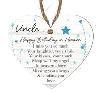 Tqcplfdiddo Uncle Happy Birthday in Heaven Memorial Plaque - Personalised Heart-Shaped Remembrance Plaque with Starry Design - Thoughtful Keepsake for Loss of Uncle (Uncle)
