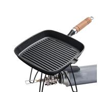 TQEBWUS Grill Pan | Nonstick Grill Skillet with Wooden Handle | Ergonomic Heat Resistant Cooking Griddle, Multifunctional Kitchen Cookware Frying Pot for Sandwiches Burgers Bacon