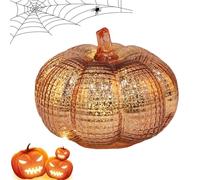 TQEBWUS Pumpkin Lights - Bedroom Lamp with Timer - LED Glass Pumpkin Ornament Battery Operated for Autumn Home Holiday Table Centerpieces Indoors Kitchen Party Thanksgiving Halloween