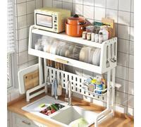 Tqertrtfxa Kitchen multifunctional retractable sink rack countertop storage cabinet with door dish rack storage cabinet,over the sink dish drying rack(White,97cm/38.2in)