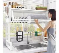 Tqertrtfxa Kitchen sink rack household dish storage sink sink dust drain rack multifunctional dustproof cupboard,dish drying rack with drainboard,space saving dish drying rack(White,75cm/29.5in)