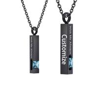 TQHGHX Customize Cremation Jewelry for Ashes - Crystal Birthstone Cube Pendant Urn Necklace Personalized Necklaces Engraved Names - With Me Always