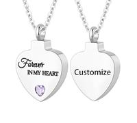 TQHGHX Customize Cremation Jewelry for Ashes - Crystal Birthstone Heart Urn Necklace Personalized Necklaces Engraved Names - Forever In My Heart