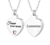 TQHGHX Customize Cremation Jewelry for Ashes - Crystal Birthstone Heart Urn Necklace Personalized Necklaces Engraved Names - Forever In My Heart