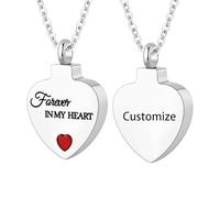 TQHGHX Customize Cremation Jewelry for Ashes - Crystal Birthstone Heart Urn Necklace Personalized Necklaces Engraved Names - Forever In My Heart
