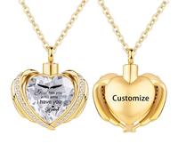 TQHGHX Customize Urn Necklace - Cremation Jewelry Angel Wing Heart Urn Pendant for Women Crystal Heart For Women Personalized Necklaces Engraved Names