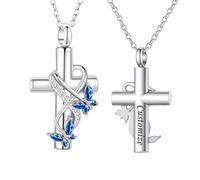TQHGHX Customize Urn Necklace Cremation Jewelry for Ashes Pendant Butterfly Cross for Ashes Men Women Personalized Engraved Names