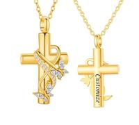 TQHGHX Customize Urn Necklace Cremation Jewelry for Ashes Pendant Butterfly Cross for Ashes Men Women Personalized Engraved Names