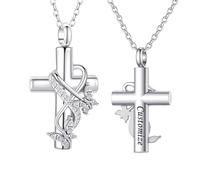 TQHGHX Customize Urn Necklace Cremation Jewelry for Ashes Pendant Butterfly Cross for Ashes Men Women Personalized Engraved Names