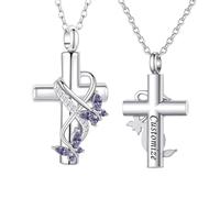 TQHGHX Customize Urn Necklace Cremation Jewelry for Ashes Pendant Butterfly Cross for Ashes Men Women Personalized Engraved Names