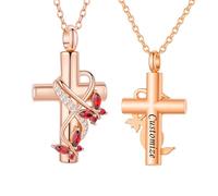 TQHGHX Customize Urn Necklace Cremation Jewelry for Ashes Pendant Butterfly Cross for Ashes Men Women Personalized Engraved Names