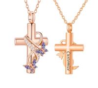 TQHGHX Customize Urn Necklace Cremation Jewelry for Ashes Pendant Butterfly Cross for Ashes Men Women Personalized Engraved Names