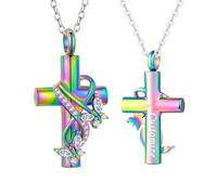 TQHGHX Customize Urn Necklace Cremation Jewelry for Ashes Pendant Butterfly Cross for Ashes Men Women Personalized Engraved Names