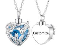 TQHGHX Customize Urn Necklace - Hummingbird Crystal Heart Cremation Jewelry for Ashes Pendant Urn Memorial Ashes Jewelry of Loved One Personalized Engraved Names