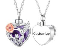 TQHGHX Customize Urn Necklace - Hummingbird Crystal Heart Cremation Jewelry for Ashes Pendant Urn Memorial Ashes Jewelry of Loved One Personalized Engraved Names