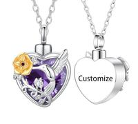 TQHGHX Customize Urn Necklace - Hummingbird Crystal Heart Cremation Jewelry for Ashes Pendant Urn Memorial Ashes Jewelry of Loved One Personalized Engraved Names