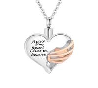 TQHGHX Heart Cremation Urn Necklace Pendant for Human Ashes Memorial Keepsakes Cremation Jewelry Loved One Memorial Jewelry - A piece of my heart Lives in heaven