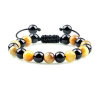 TQHGHX natural black obsidian beaded bracelet men tiger eye stone cat eye bracelet yoga essential oil elastic strand bangles gift