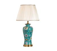 TQHGM Green Ceramic Table Lamp with Floral Pattern White Fabric Shade Single Base Eye Caring Soft Light for Bedroom Living Room Study Decor
