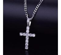 TQHGM Hip Hop Cross Pendant Micro Pave Cubic Zirconia Egyptian Style 24" 30" Chain-Pink,30 inch