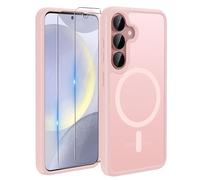 TQIAHF Magnetic Phone Case for Samsung Galaxy S25 5G / S24 5G Case with 2 Tempered Glass Screen Protector Compatible with MagSafe Military Grade Shockproof Translucent Matte Cover Phone Case,Pink