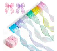 TQIOQIY 10 Rolls Organza Ribbon 4cm×9m, Transparent Shimmer Chiffon Gift Ribbon for Wrapping Crafting, Iridescent Sheer Ribbon for Wedding Christmas Bouquet Decor