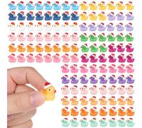 TQIOQIY 160 PCS Mini Ducks Wearing Santa Hats, 16 Colours Resin Tiny Christmas Duck Figures for Festive Dollhouse & Fairy Garden Decorations Christmas Party Favours & School Prizes