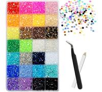 TQIOQIY 36000 Pcs Nail Art Rhinestones 28 Colors, 3mm Flat Back Resin Gems Crystals Bedazzling Kit with Tweezers and Pick-Up Pen, DIY Crafts Clothes Shoes Nail Decoration