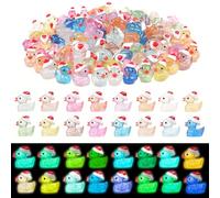 TQIOQIY Christmas Mini Glitter Glow Ducks, 16 Colours, 160 Pieces - Luminous Tiny Resin Santa Hat Ducks for Festive Decorations, Dollhouse Accessories & Party Bag Fillers