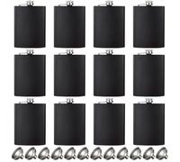 TQIOQIY Hip Flasks for Liquor, 12 pcs 8Oz Matte Black Stainless Steel Flask with Silver LIDS,with 12 Funnel for Gifts, Fishing, Camping, Hiking, Wedding Party, Traveling,Birthdays Gift
