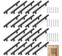 TQIOQIY Matte Black Cabinet Handles 128mm Centre 200mm Overall Stainless Steel Drawer Pulls Kitchen Cupboard 20 Pack with Screws