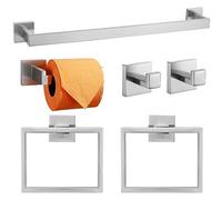 TQKAG 6-Piece Bathroom Towel Bar Sets Brushed Nickel 23.6 inch Towel Bar Stainless Steel Towel Ring Coat Hook and Toilet Paper Holder Bathroom Hardware Set Wall Mounted Bathroom Accessories Kit