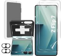 TQLGY Screen Protector for Samsung Galaxy Z Flip 7, 2 Inner Flexible TPU Film+2 Back Tempered Glass Screen Protector+2 Camera Lens Protector with Alignment Tool, HD Clear, Anti Scratch, Case Friendly