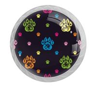 Tqmspg 4 Pieces Drawer Pulls Colorful Dog Paws Pattern Door Knobs Dresser Handles for Kitchen Wardrobe Cupboard Hardware Furniture