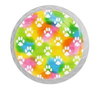 Tqmspg 4 Pieces Drawer Pulls Colorful Footprint Paws Pattern Door Knobs Dresser Handles for Kitchen Wardrobe Cupboard Hardware Furniture