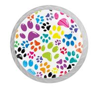 Tqmspg 4 Pieces Drawer Pulls Colorful Paws Pattern Door Knobs Dresser Handles for Kitchen Wardrobe Cupboard Hardware Furniture