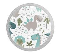 Tqmspg 4 Pieces Drawer Pulls Cute Dinosaurs Doodle Pattern Door Knobs Dresser Handles for Kitchen Wardrobe Cupboard Hardware Furniture