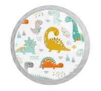 Tqmspg 4 Pieces Drawer Pulls Doodle Cute Dinosaurs Pattern Door Knobs Dresser Handles for Kitchen Wardrobe Cupboard Hardware Furniture