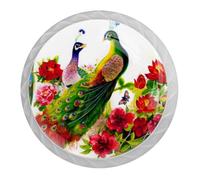 Tqmspg 4 Pieces Drawer Pulls Peacocks Japanese Flowers Door Knobs Dresser Handles for Kitchen Wardrobe Cupboard Hardware Furniture