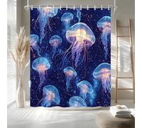 TQNNTQ Jellyfish Shower Curtain Fantasy Ocean Animal Nautical Underwater World Marine Life Dreamy Blue Sea Bath Curtain Fabric Bathroom Accessories Decor with Hooks 70W x70L