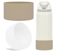 TQONEP 2Pcs Silicone Boot for Owala Water Bottle 24oz 32oz,Anti-Slip Protective Sleeve for Flip/Twist/FreeSip Stainless Steel Water Bottle (Apricot+Transparent, 32oz)