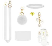 TQONEP 6Pcs Accessories for Stanley Cup 40 oz,Adjustable Handle Strap,Plush Ball,Flower Charms,Rubber Ring,Heart-Shaped Hook,Charms,Siliocne Boot for Stanley 40oz Tumbler (White)