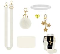TQONEP 6Pcs Accessories for Stanley Cup 40 oz,Adjustable Handle Strap,Plush Ball,Flower Charms,Rubber Ring,Heart-Shaped Hook,Charms,Siliocne Boot for Stanley 40oz Tumbler (Beige)